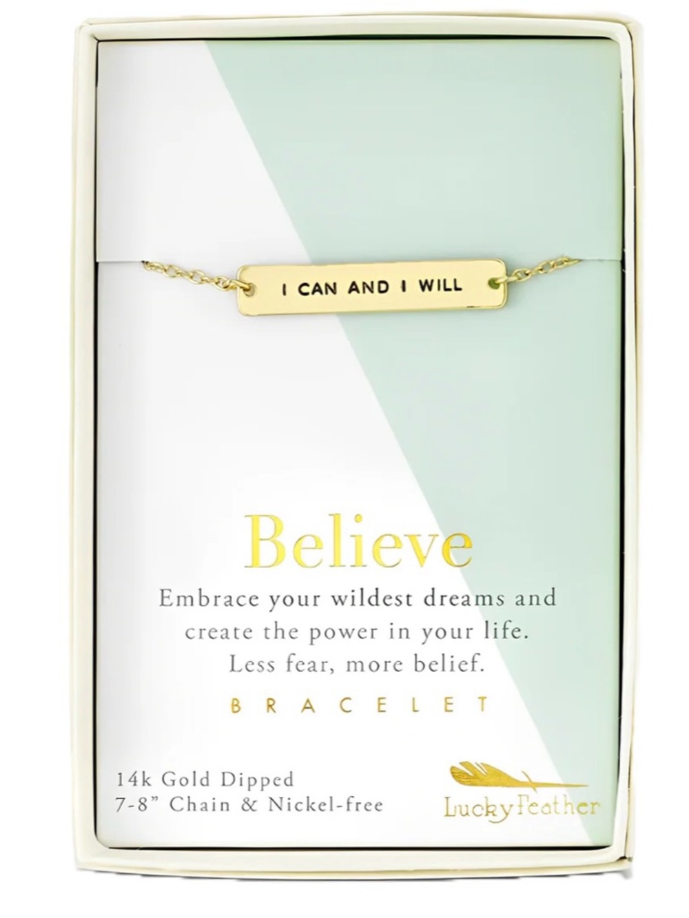 Lucky Feather Believe 'I Can And I Will' Inspirational Bracelet